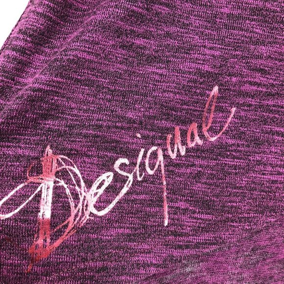 Desigual NWT Purple Heathered Regina graphic tulip hem 3/4 sleeve shirt SP - Picture 8 of 16